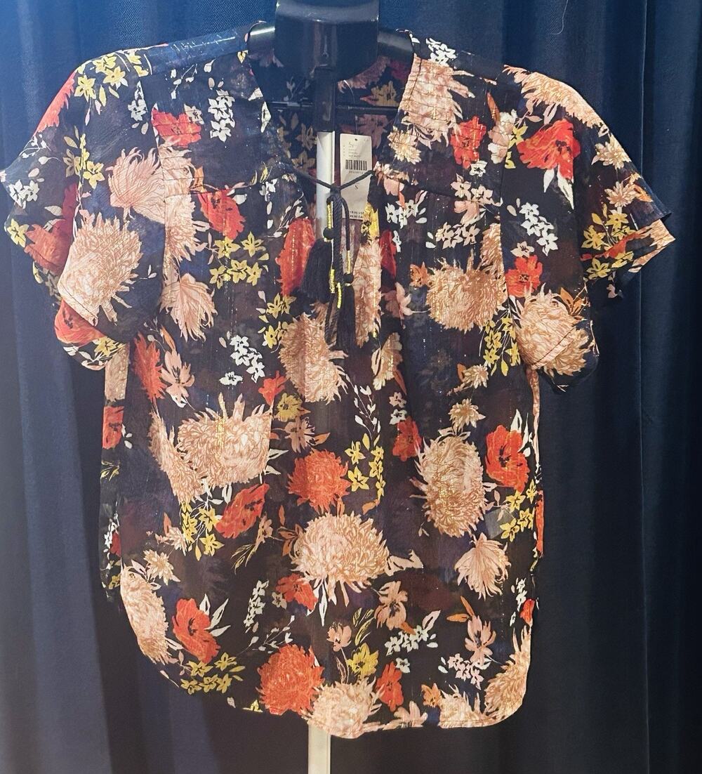 NWT Daniel Rainn Floral Short Sleeve Blouse Women's size S